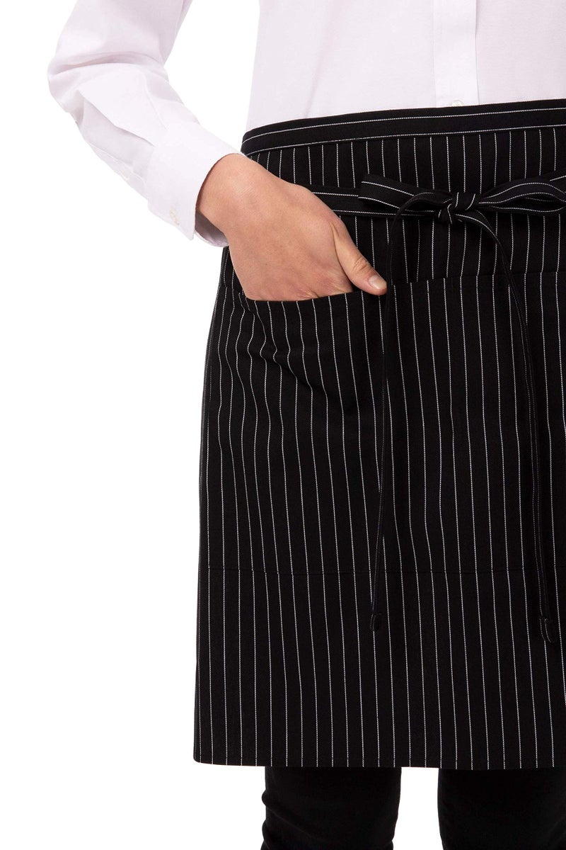 Chef Works Unisex Half Bistro Server Apron, Black/White Pinstripe, One Size - Image 2